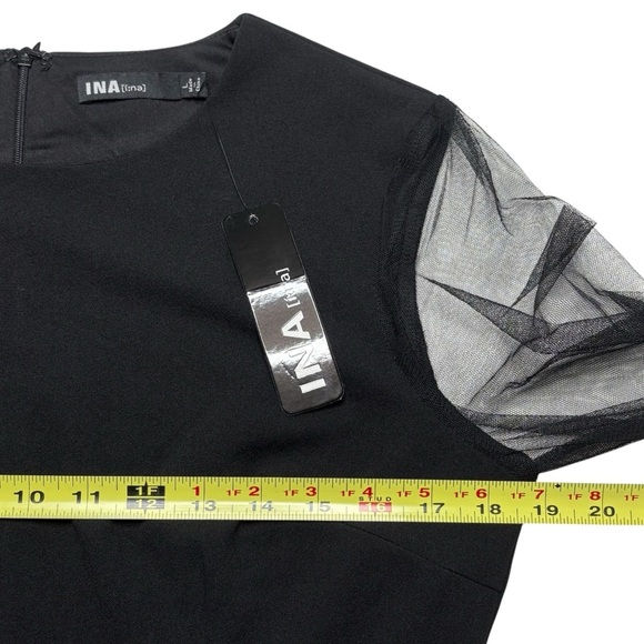 Ina Black Cocktail Party Evening Dress Sheer Bell Sleeve Details Size L - Picture 10 of 15